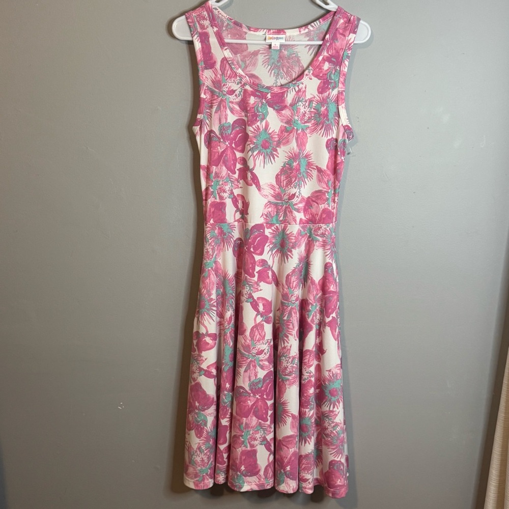 LuLaRoe Pink and Aqua Floral Midi Dress
